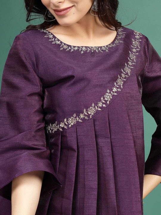 Floral Embroidered Pleated Top